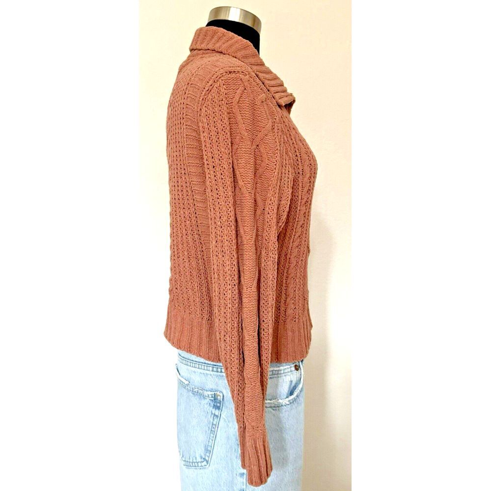 SINCERELY JULES Cable Knit Sweater Medium Dusty Pink Nude Soft V-Neck Collared - Picture 2 of 10